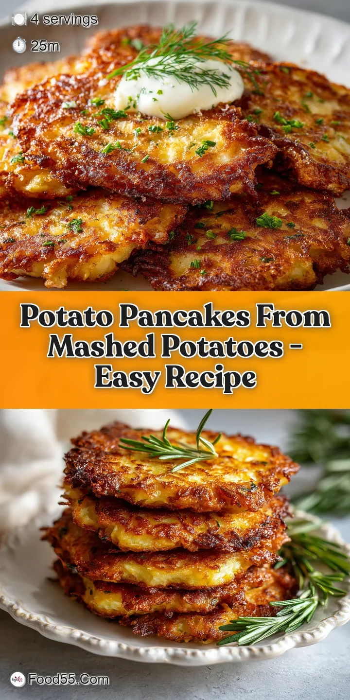 Close-up of a golden potato pancake. Crispy, textured surface, hints of herbs. Promises warm, savory potato goodness.