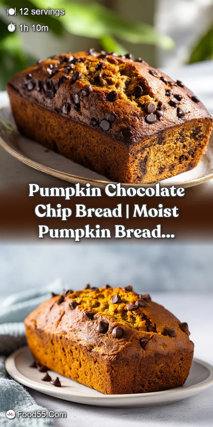 Close-up view of a tender slice of pumpkin bread, revealing rich brown chocolate chips within.