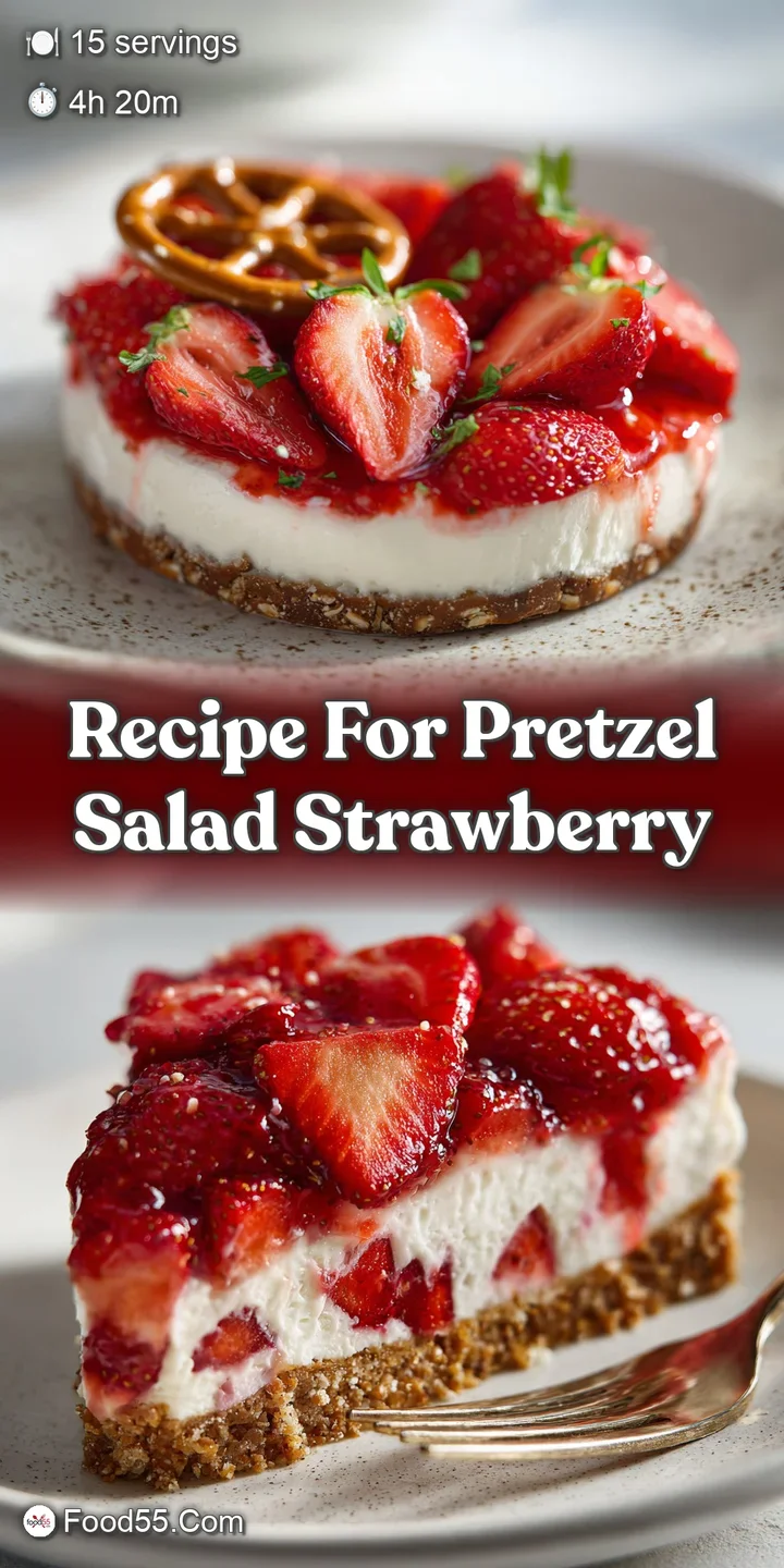Close-up of strawberry pretzel salad highlighting the vibrant red glaze and crunchy texture of the pretzel base.