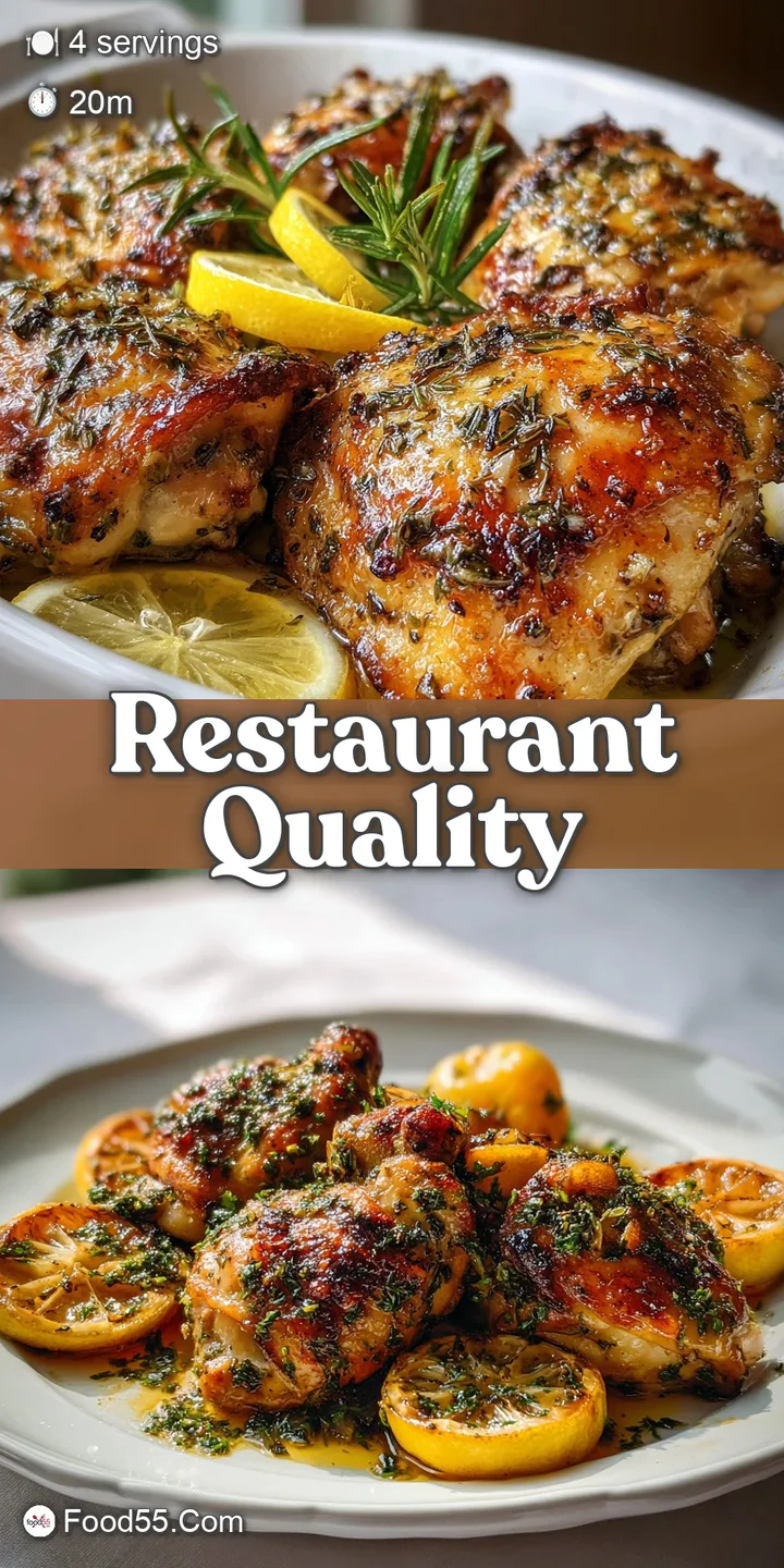 Close-up shows moist chicken bathed in a light sauce with visible garlic and herbs, promising a quick and delicious low-ca...