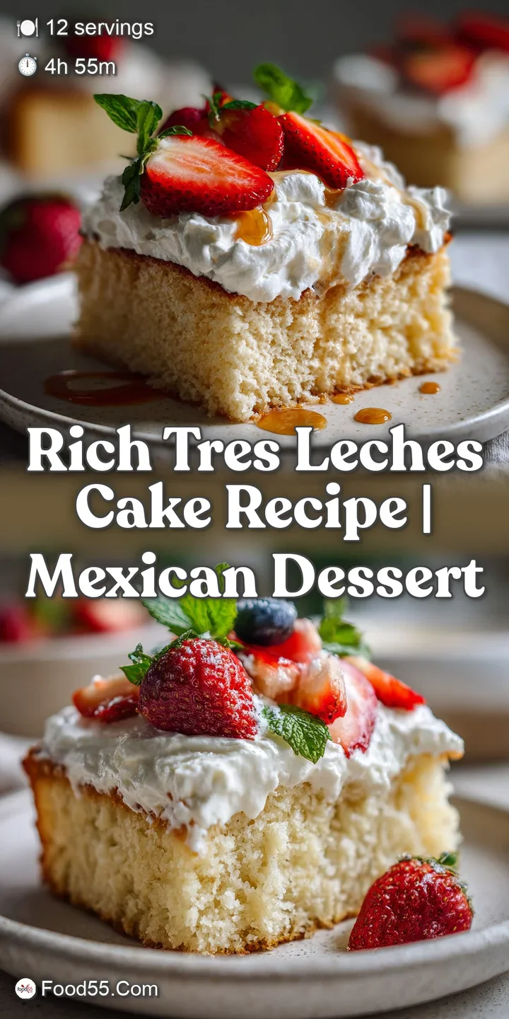 Close-up of a fork piercing the soaked cake, revealing the incredibly moist interior, with droplets of milk and billowy cr...