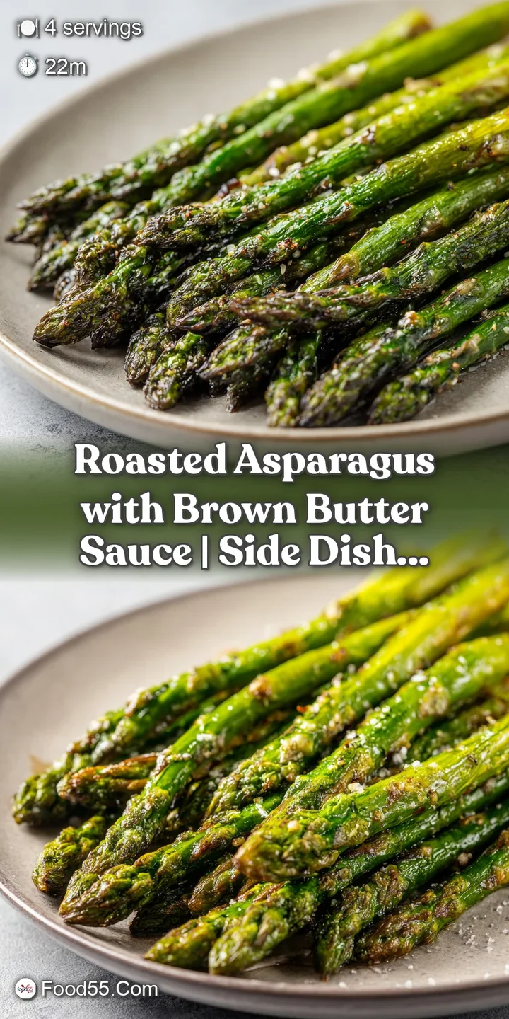 Close-up of roasted asparagus spears, glistening with browned butter. The nutty aroma practically jumps off the screen.