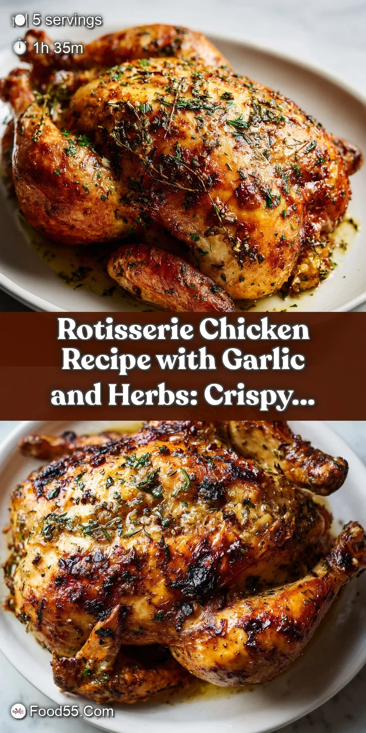 Close-up of juicy rotisserie chicken, skin glistening with savory garlic and herb infused oils, promising a flavorful bite.