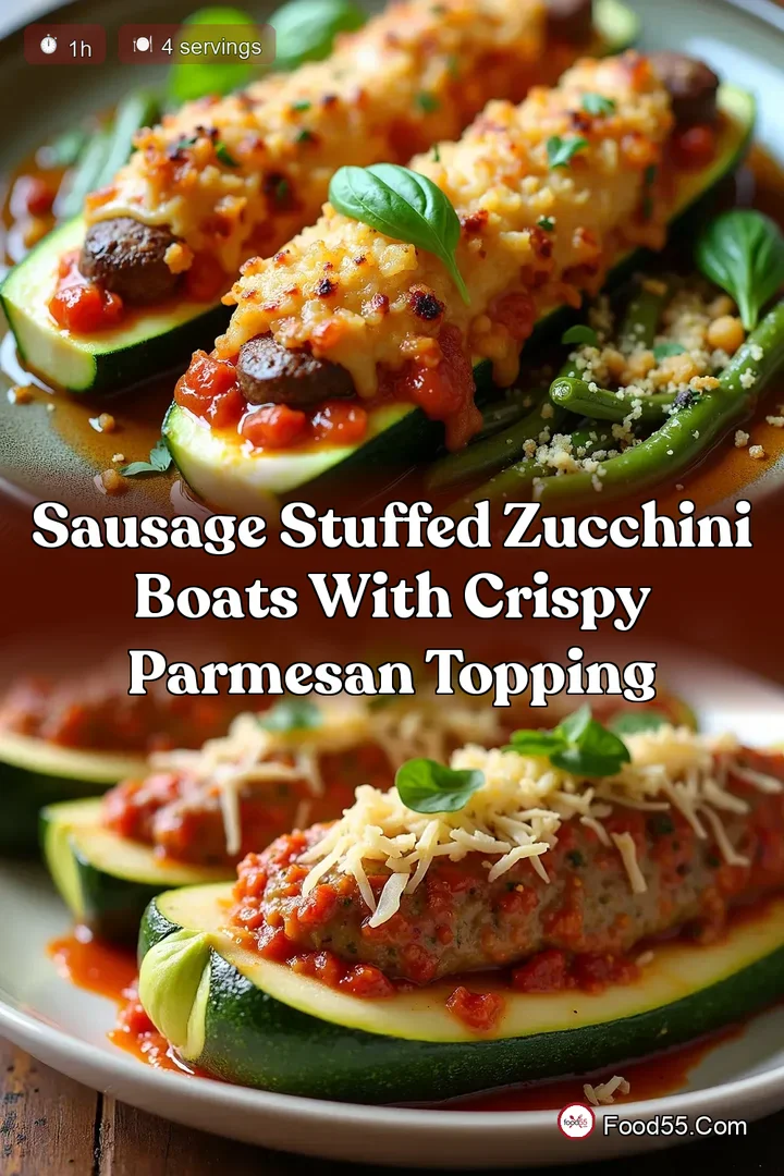 Sausage Stuffed Zucchini Boats with Crispy Parmesan Topping