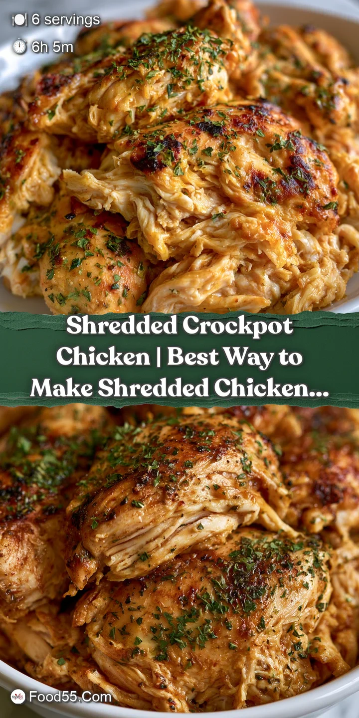 Close-up of moist, shredded chicken fibers coated in a rich golden glaze with visible specks of cracked pepper.