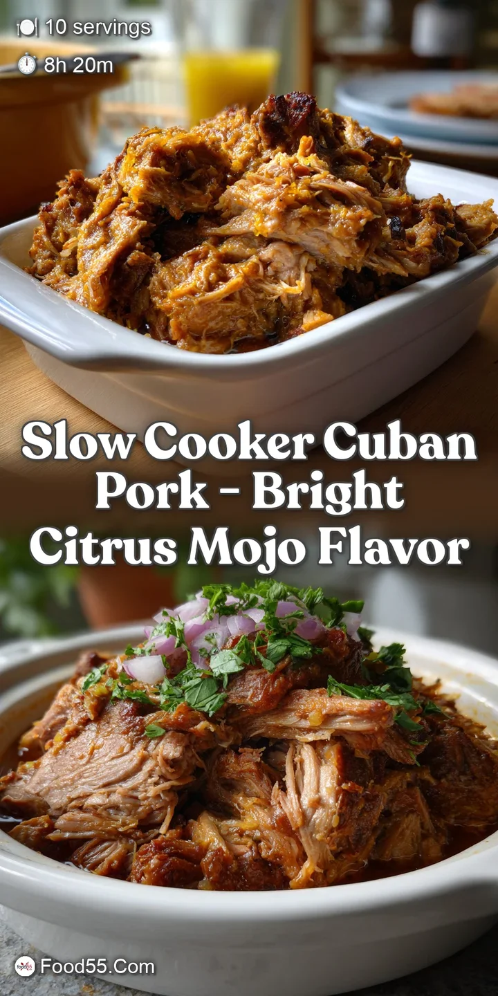 Close-up of succulent pulled pork bathed in a shiny, flavorful marinade. The meat's texture is inviting, promising a tende...