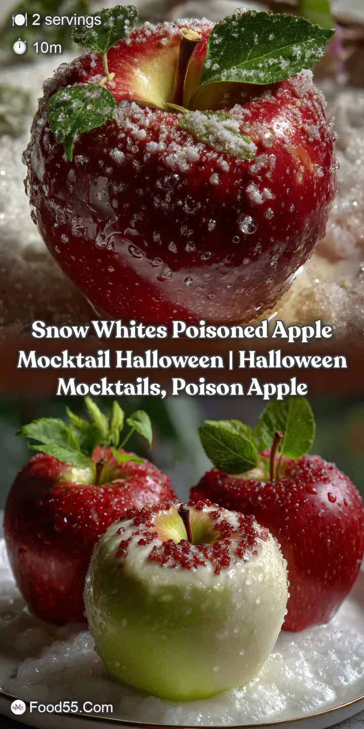 Deep crimson mocktail in a sleek glass, shimmering with edible glitter, garnished with a precise apple slice.