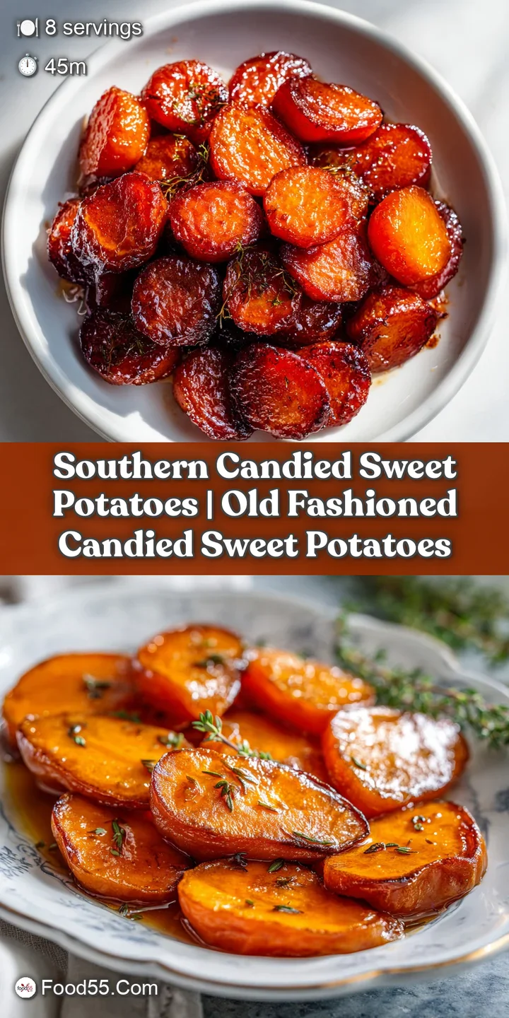 Close-up of fork-tender sweet potato cubes bathed in rich, amber syrup, with a hint of orange zest