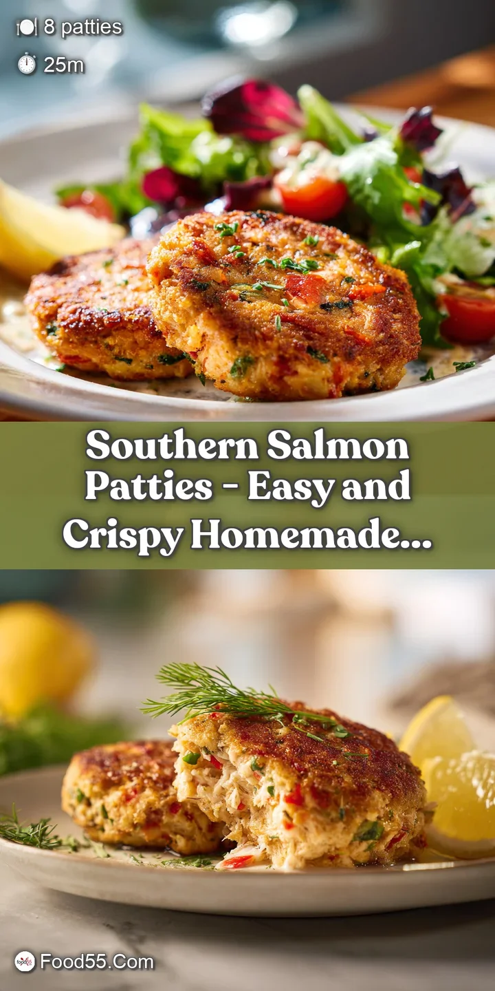 A close-up shows the flaky, tender interior of a salmon patty, glistening with a hint of oil.