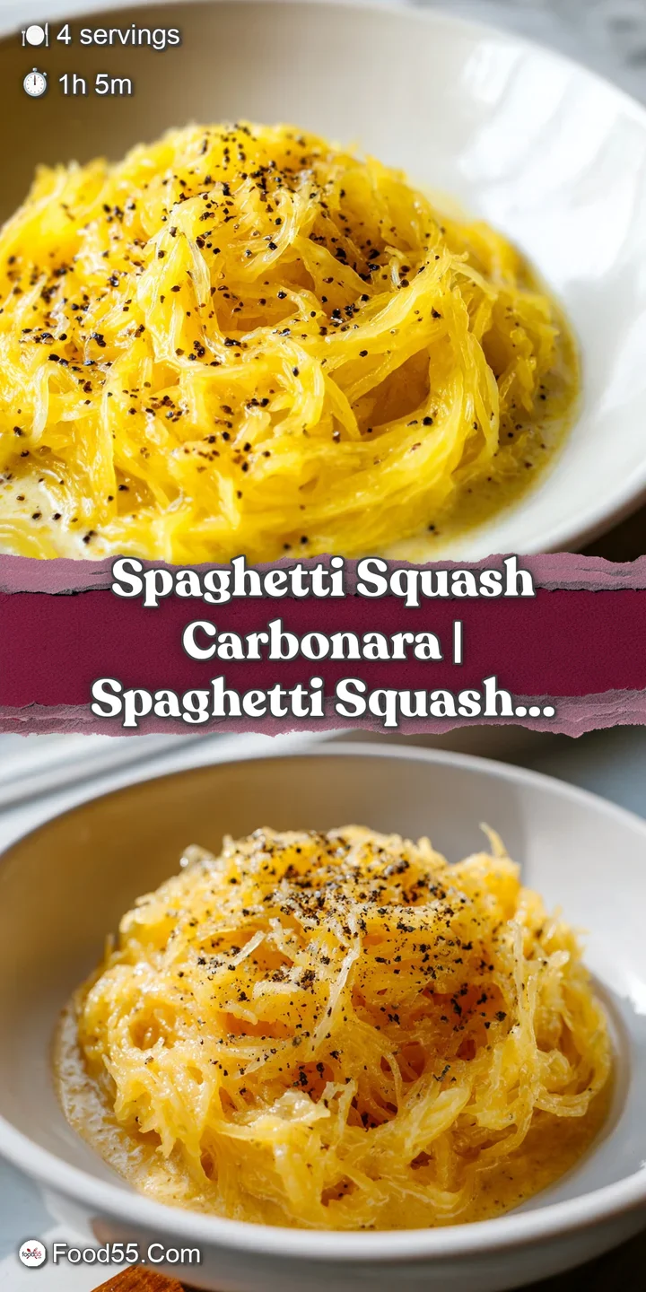 Close-up of glossy, creamy squash strands entwined with salty bits of browned pancetta and coarse black pepper.