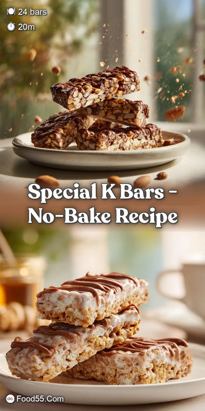 Close-up of a sliced Special K bar, revealing layers of crunchy cereal and rich chocolate, tempting with its sweetness and...