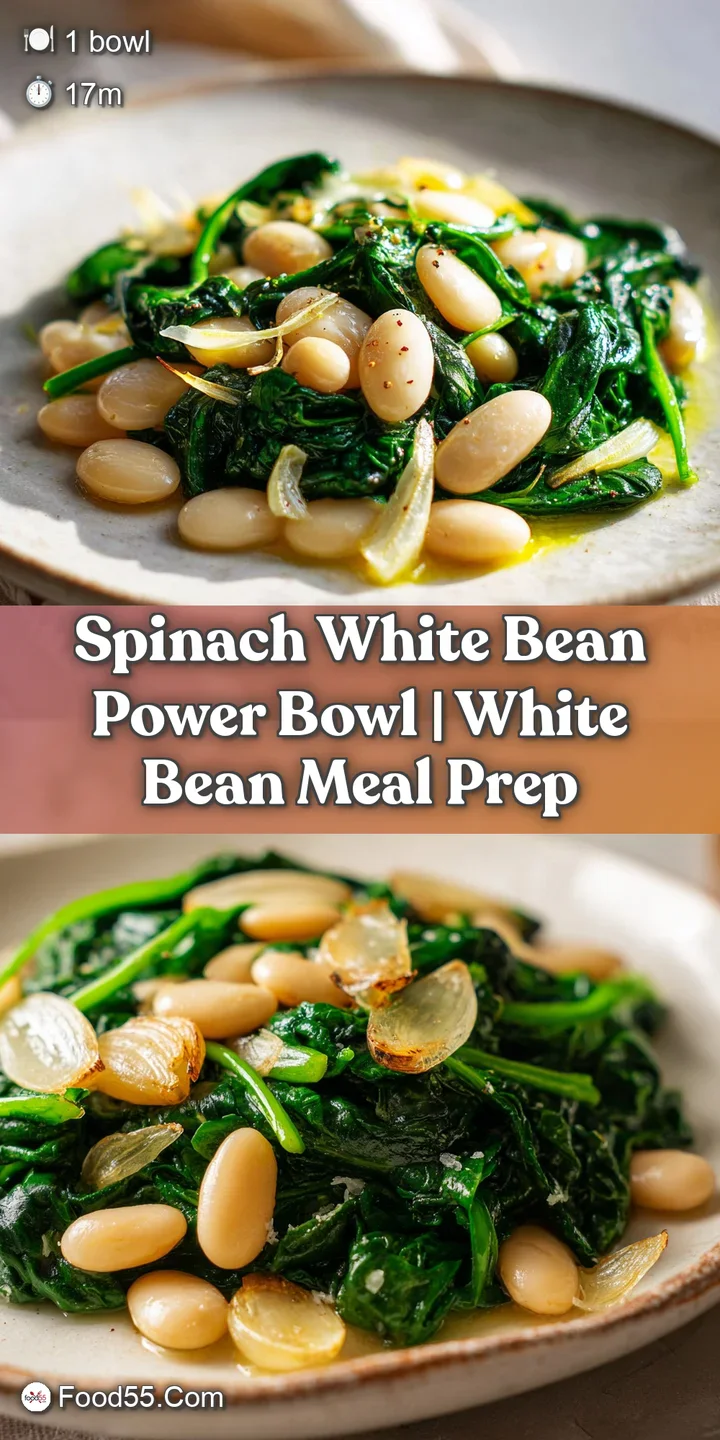 Close-up of creamy white beans and tender spinach leaves glistening with a light olive oil drizzle and black pepper.