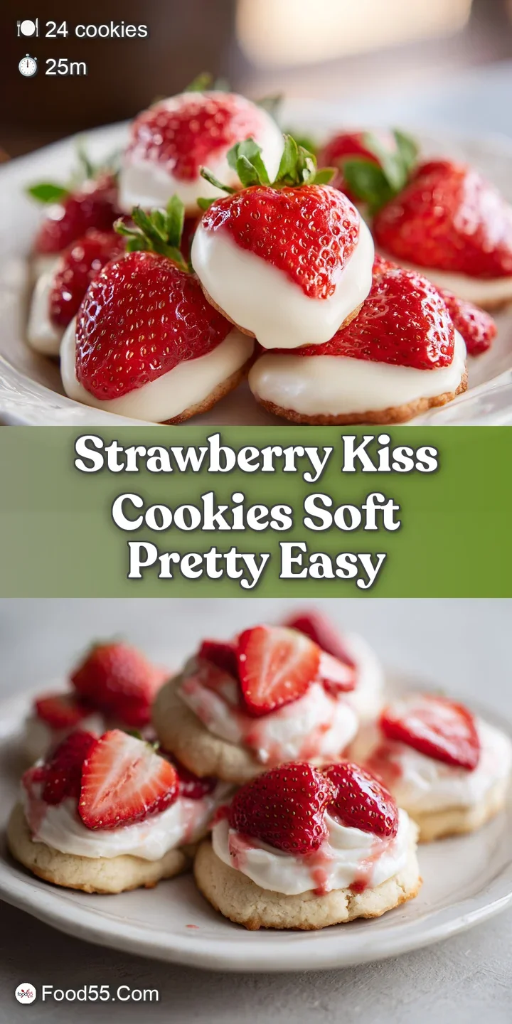 Close-up of a pillowy strawberry cookie, revealing a slightly cracked surface dusted with confectioner's sugar; soft, temp...