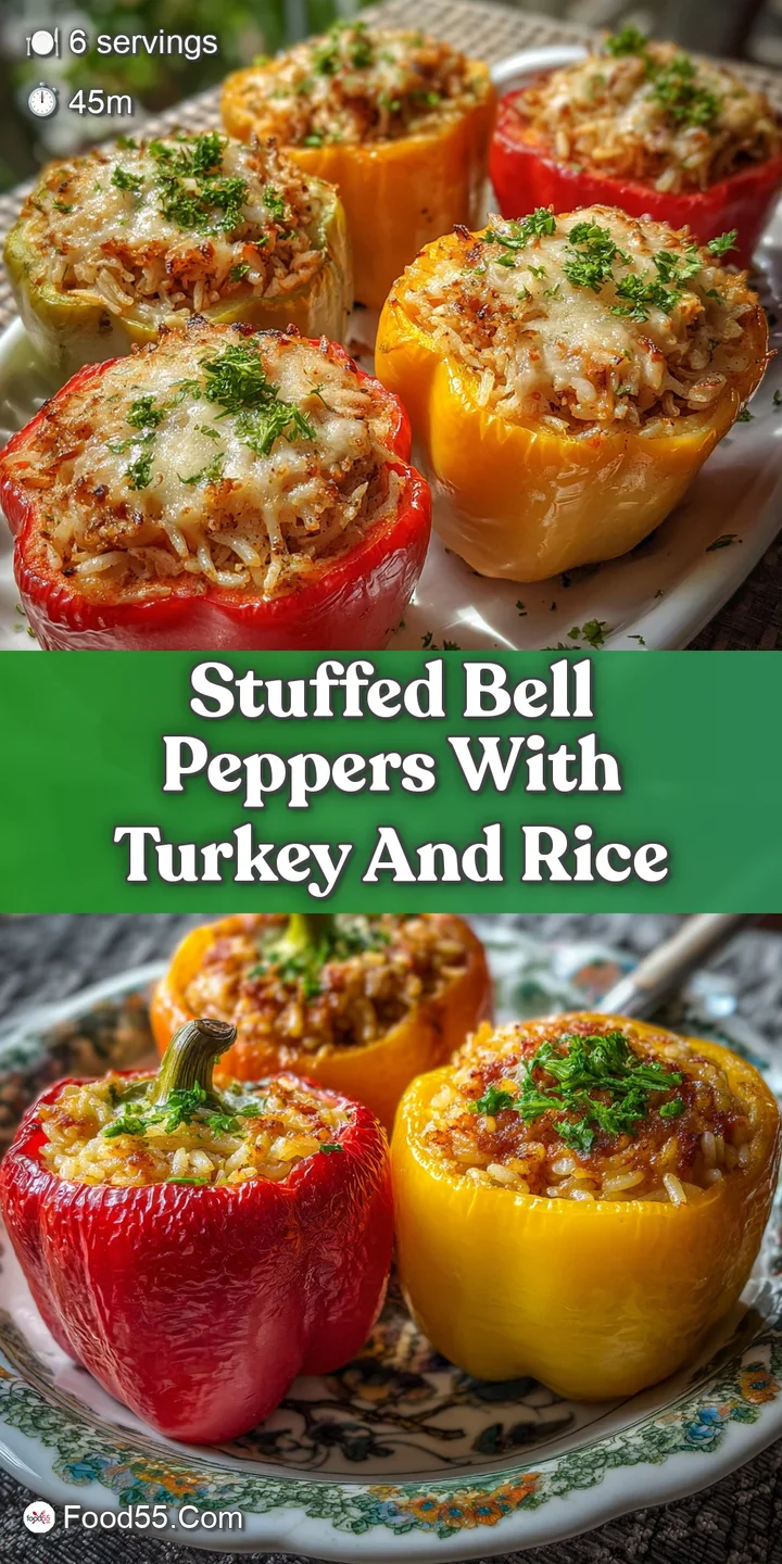 Close-up of a juicy stuffed pepper reveals tender turkey and rice. Hints of browned cheese add a savory, satisfying texture.