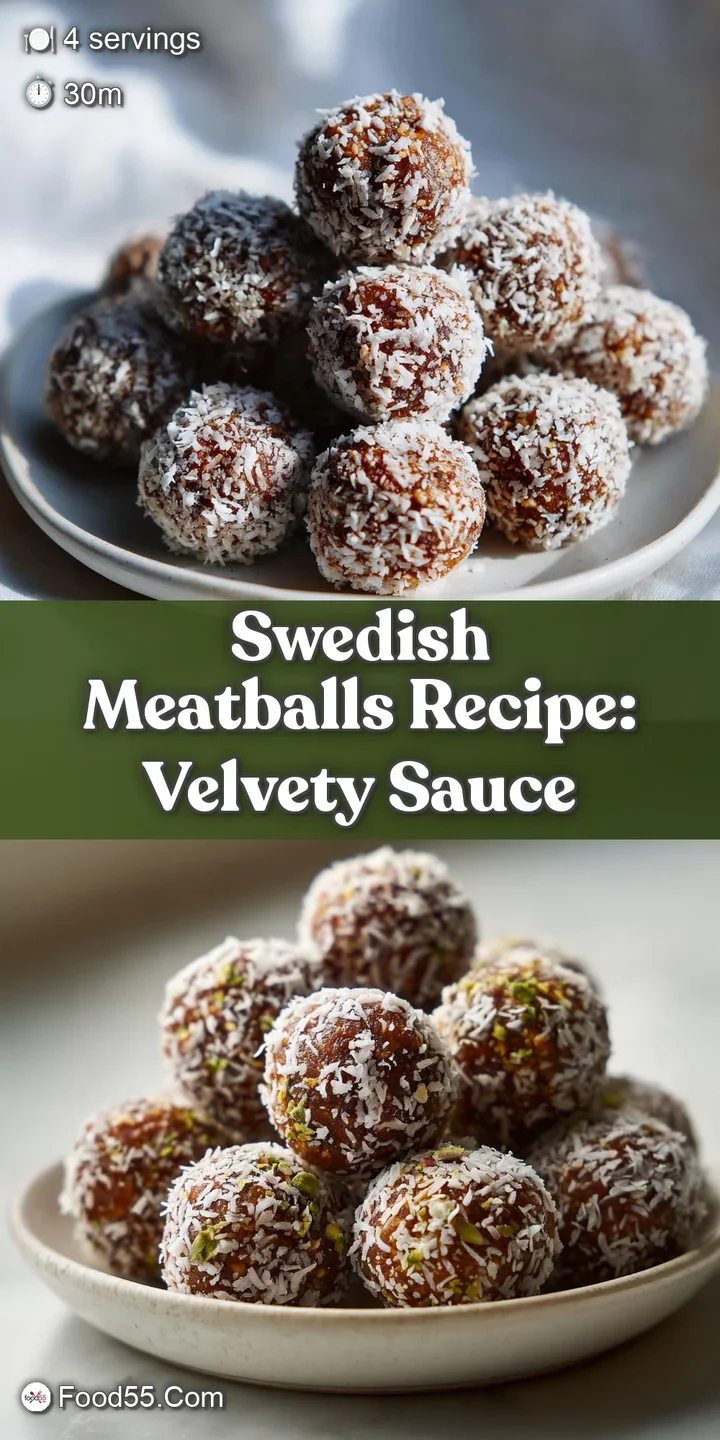 Close-up of tender Swedish meatballs bathed in luscious, glossy gravy, hinting at savory richness, with a sprinkle of fres...