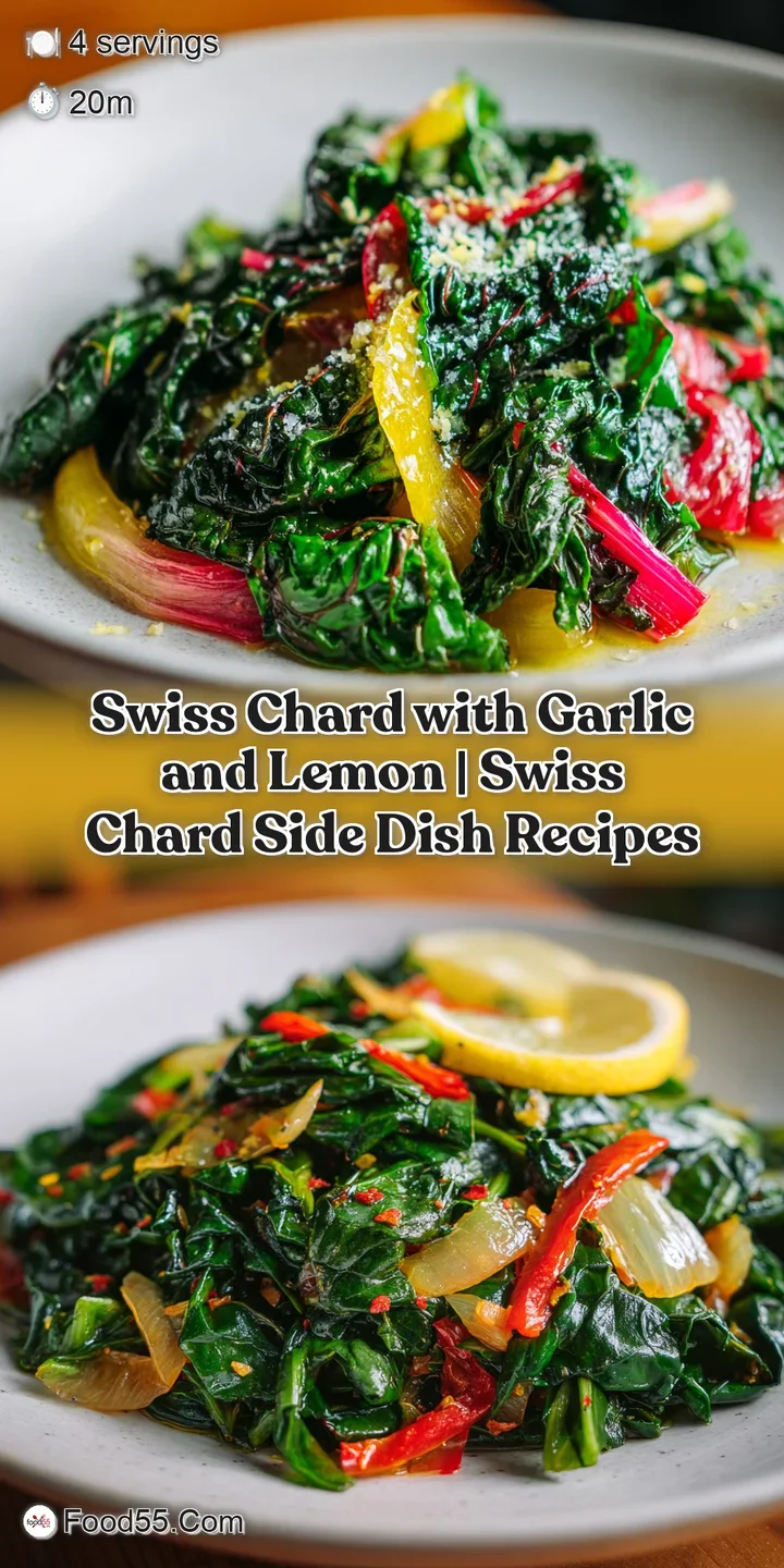 Close-up of tender, glossy chard stems and leaves with tiny bits of toasted garlic and citrus droplets