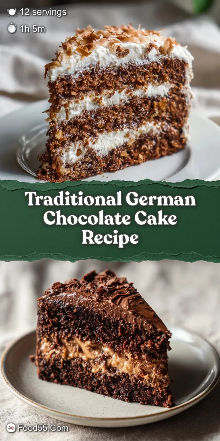 Close-up on moist German chocolate cake: pecan coconut frosting glistens against the dark chocolate layers. Irresistibly s...