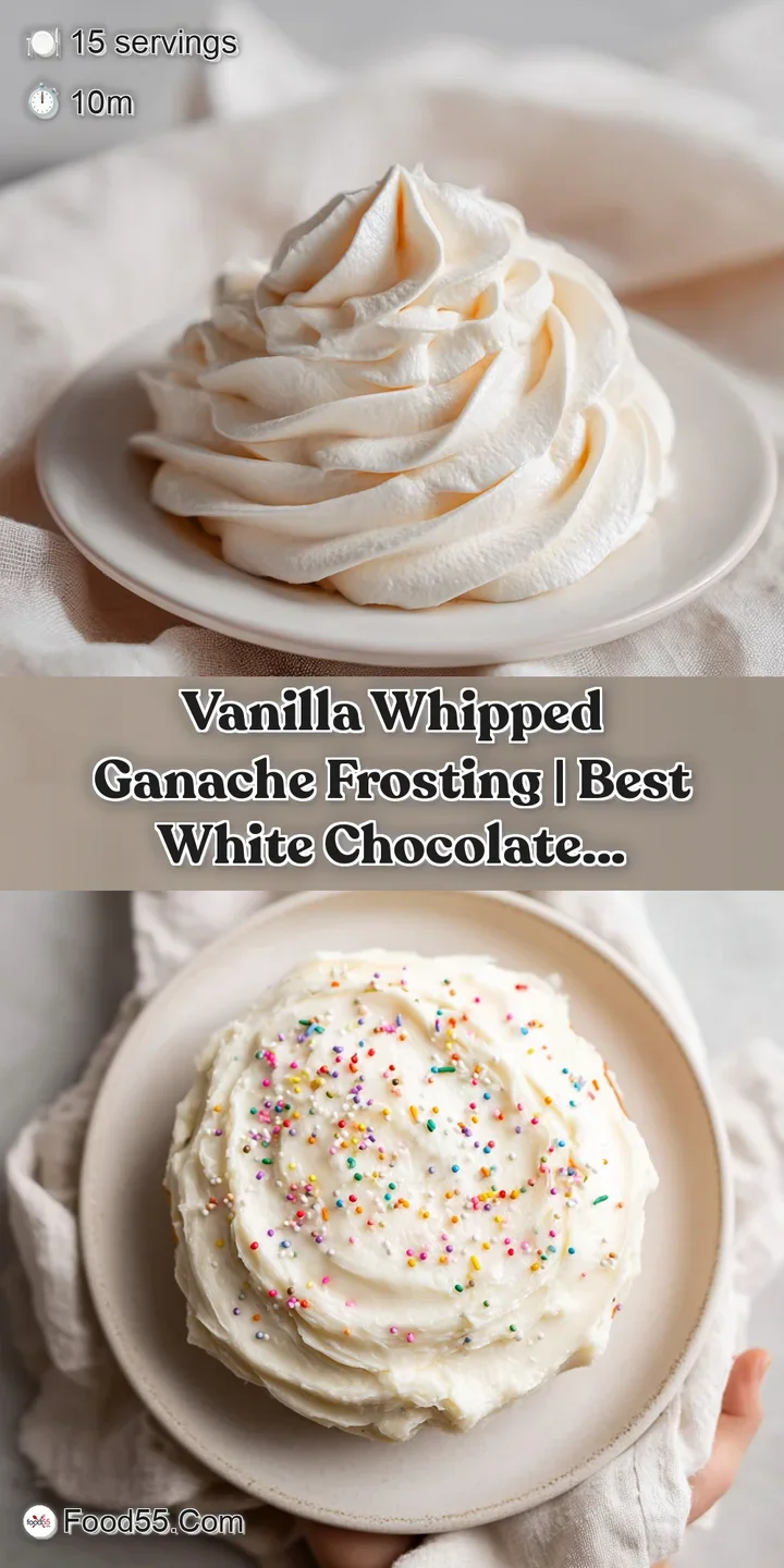 A close-up of soft, glistening peaks of white ganache frosting, appearing light and melt-in-your-mouth.