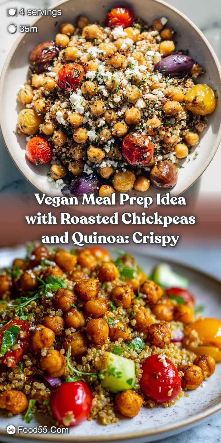 A bright, appetizing view of golden-brown roasted chickpeas with crispy edges, mixed with vibrant veggies and a creamy, dr...