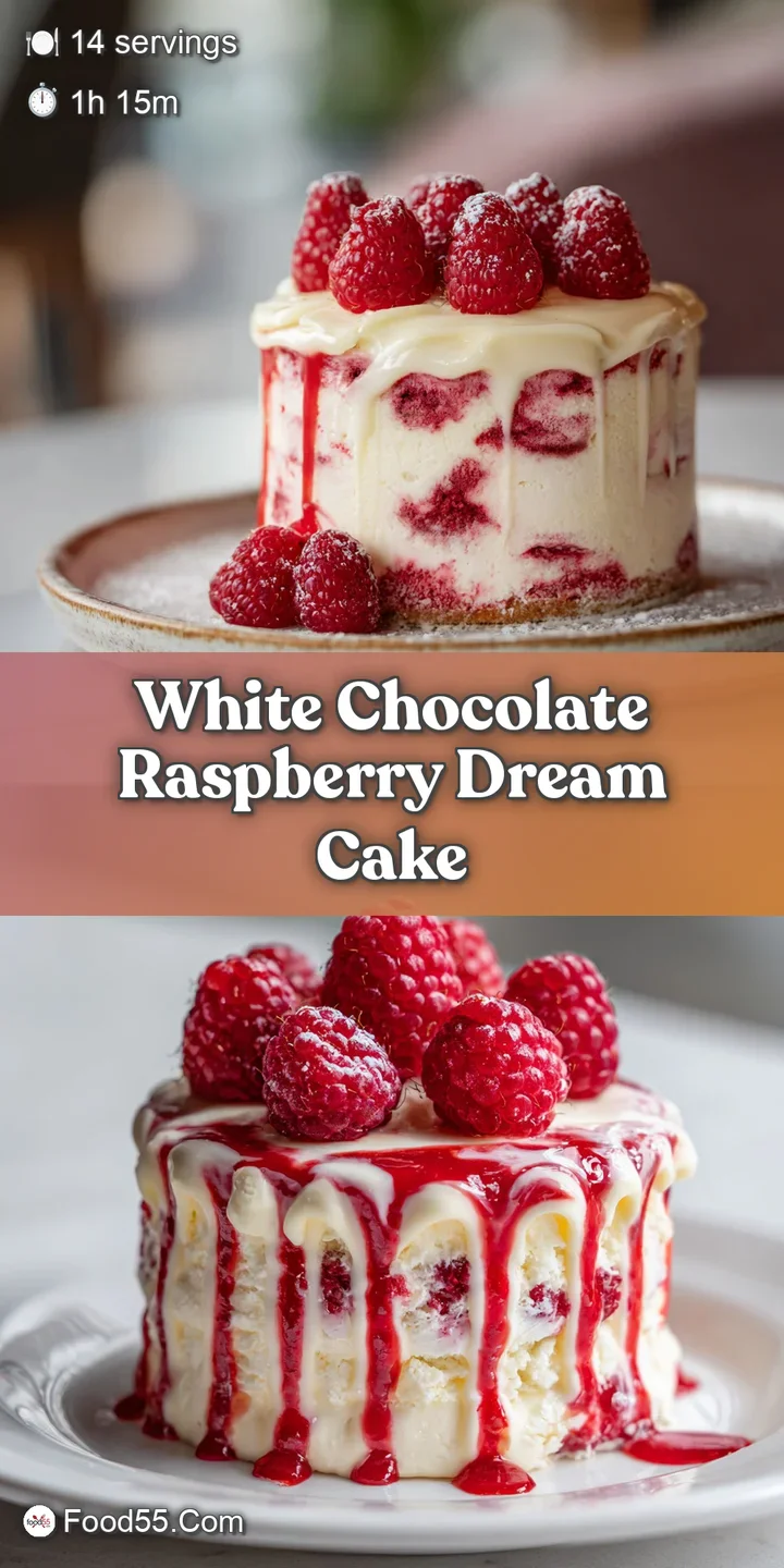 Close-up reveals the creamy, smooth texture of white chocolate frosting contrasted with the juicy burst of fresh red raspb...