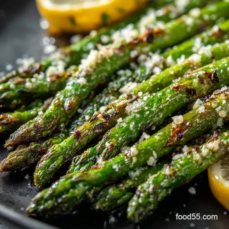 Perfect Grilled Asparagus with Lemon Garlic Shaved Parmesan presentation