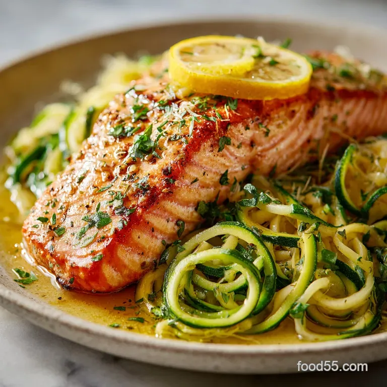 PanSeared LemonGarlic Butter Salmon with Springtime Zucchini Noodles