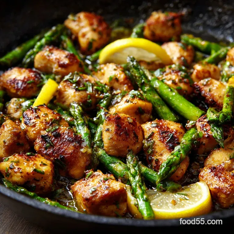 Golden Garlic Butter Chicken Bites with Zesty Lemon Asparagus presentation