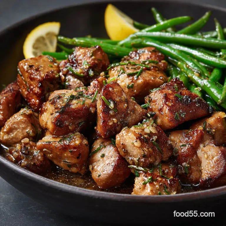 Speedy Garlic Butter Pork Bites with Zesty Lemon Green Beans presentation