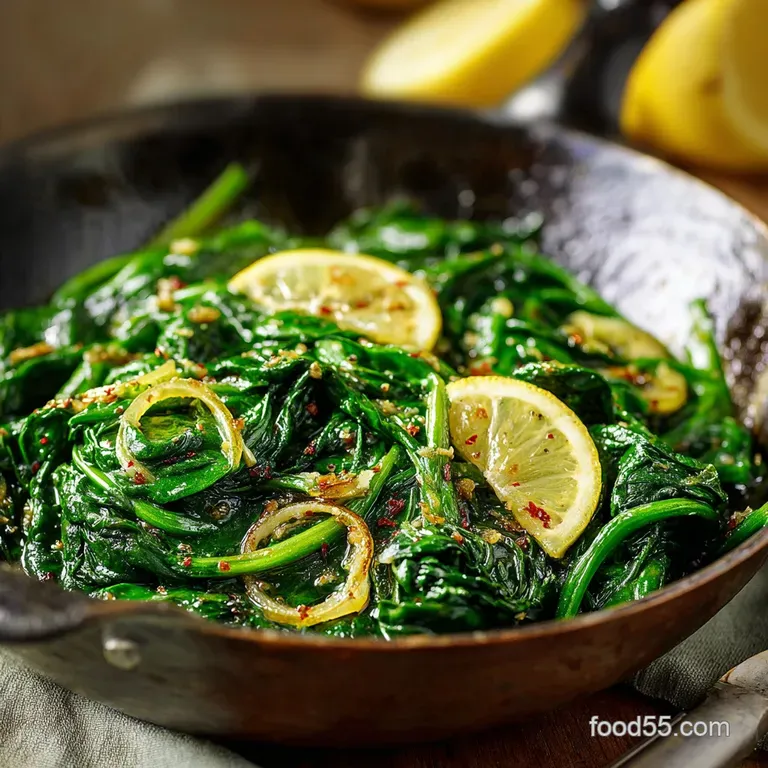 Speedy Saut&eacute;ed Spinach Lemon Garlic and the Brightest Hint of Heat presentation