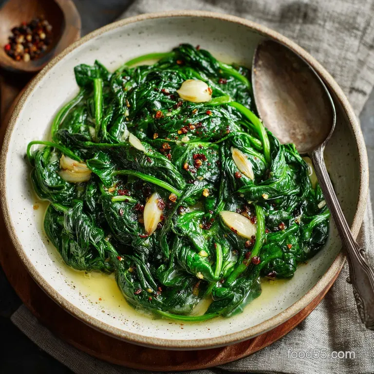 The Cracking Classic Simple Garlic Butter Saut&eacute;ed Spinach presentation