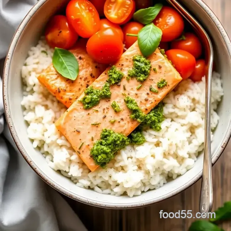 Air Fry Pesto Salmon Delicious Bowls in 30 presentation