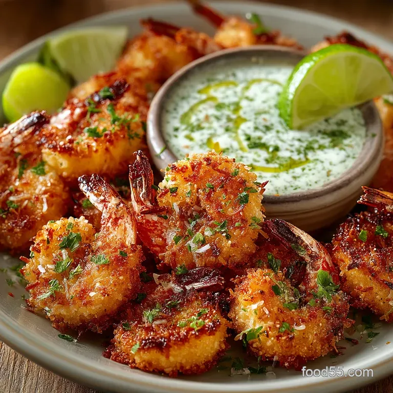 Crispy Cloud Healthier Air Fryer Coconut Shrimp with Zesty Dipping Sauce presentation