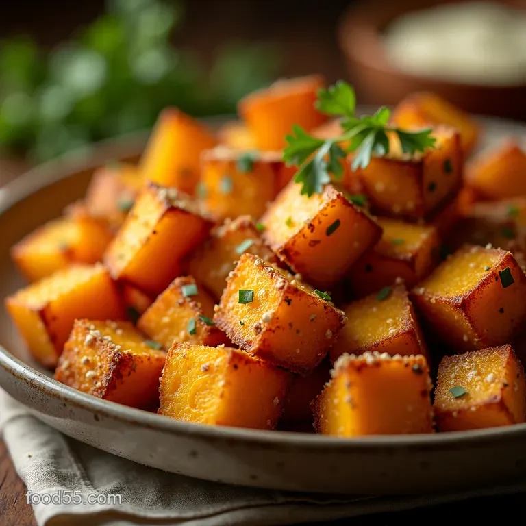 Airfried Butternut Squash Crispyedged Tendercenter Cubes presentation