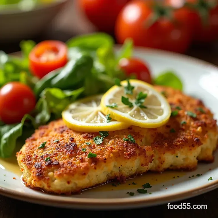 Airfryer Chicken Milanese with Bright Mediterranean Salad presentation