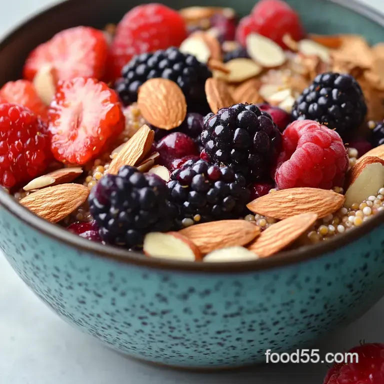 Amaranth Power Bowl with Berries and Almond Butter Swirl presentation