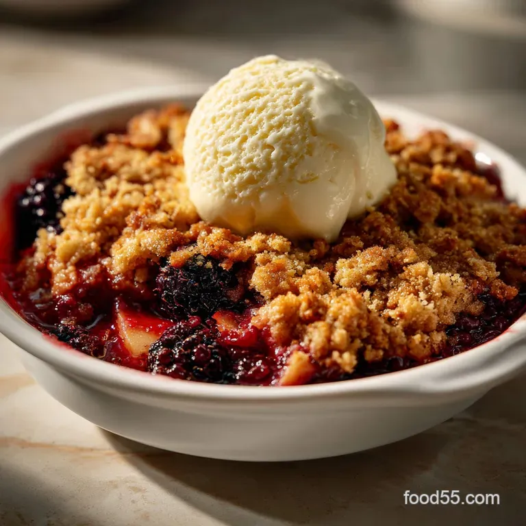 Apple Blackberry Crumble: Easy British Dessert presentation