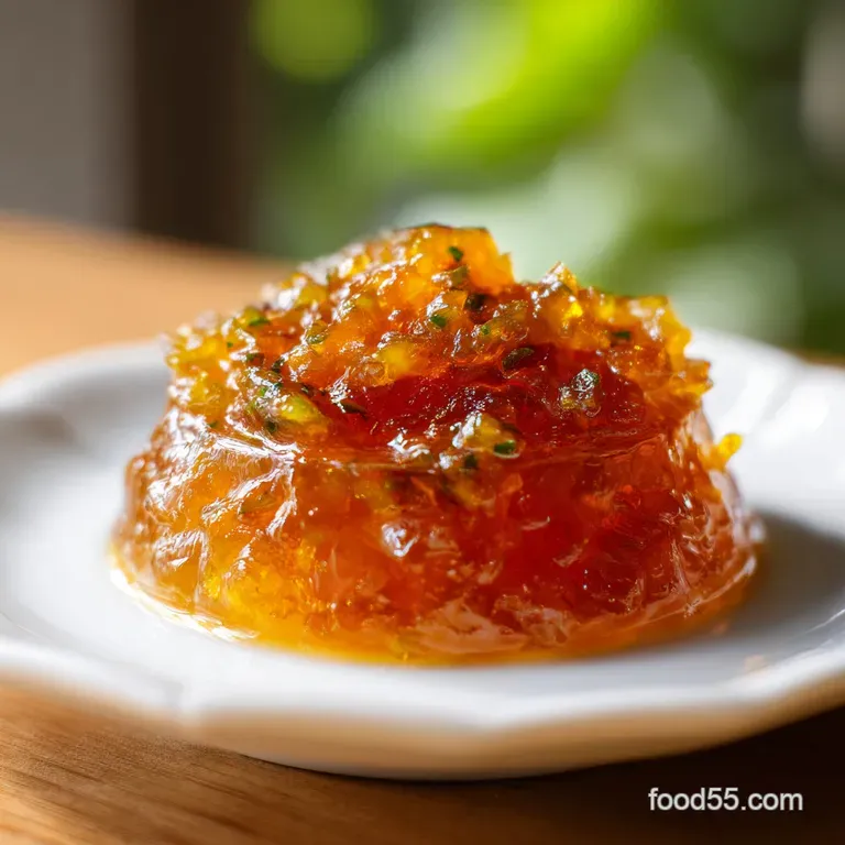 A dollop of jewel-toned jam atop a crusty piece of toast, hinting at sweet and spicy.