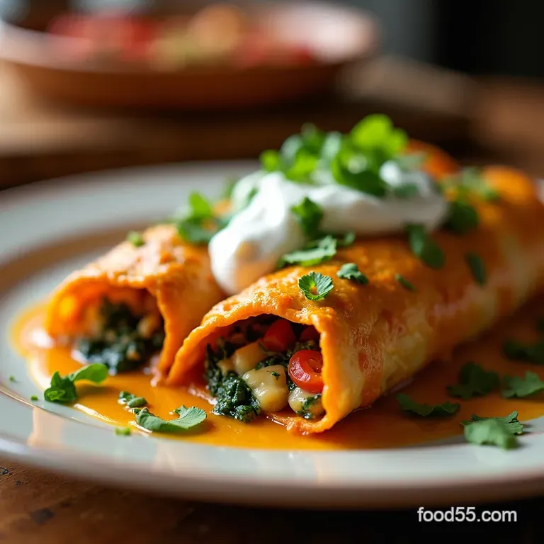 Autumn Harvest Vegetarian Enchiladas with Smoked Chipotle Cream Sauce presentation