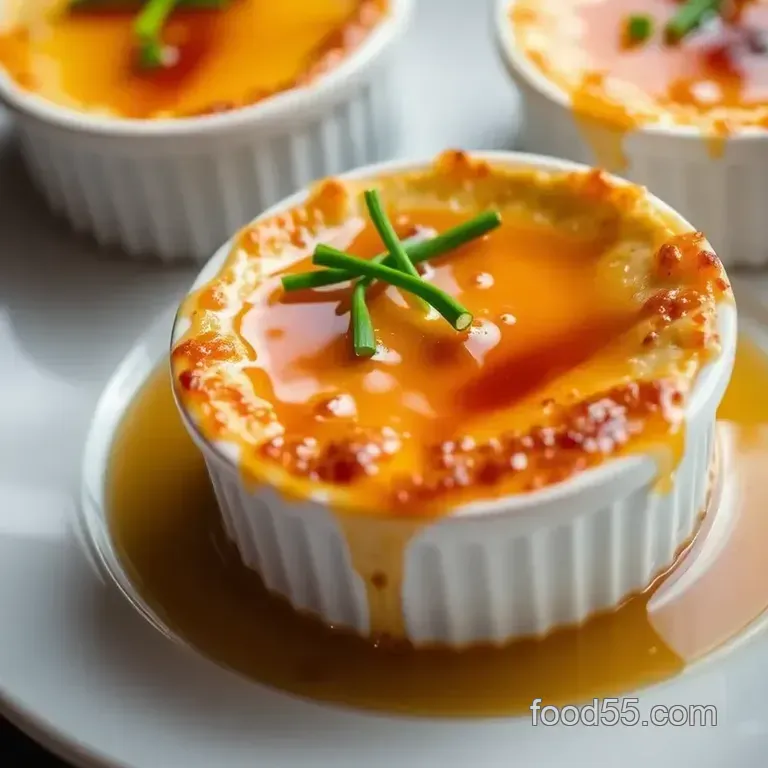 Savory Bake Crab Brûlée with Sweet Caramel Crust presentation