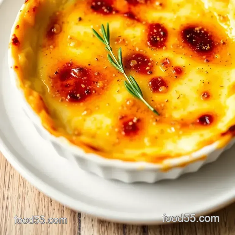 Savory Brûlée with Cheese Delight: A Comfort Food Gourmet Experience presentation