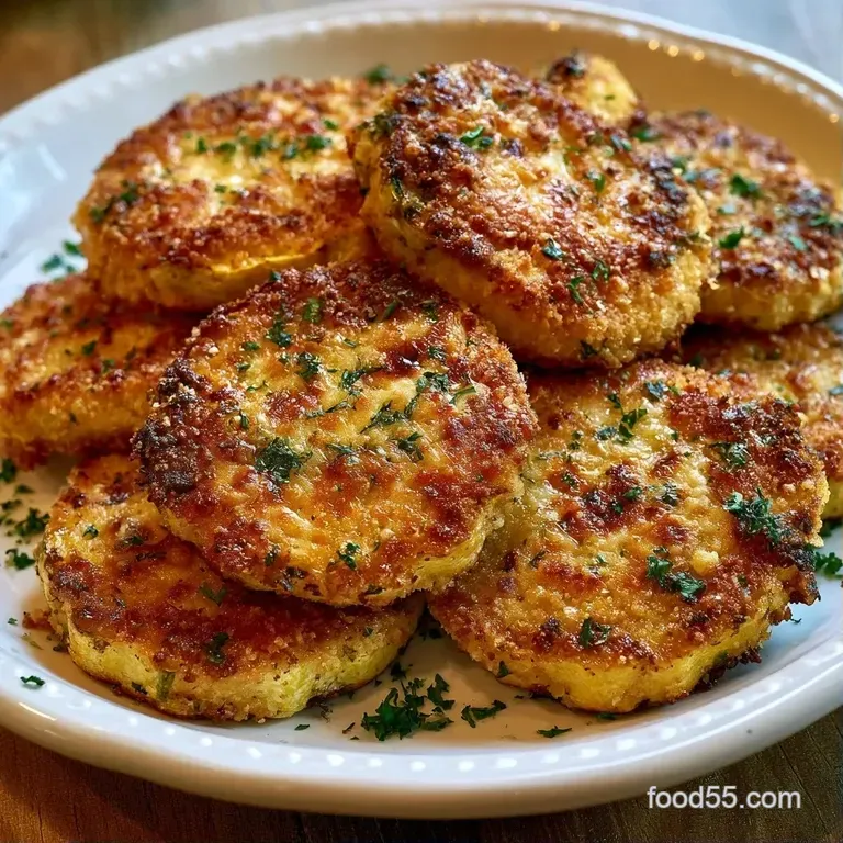 A neat pile of golden-green zucchini crisps served in a white ceramic bowl with a small dish of creamy dip.