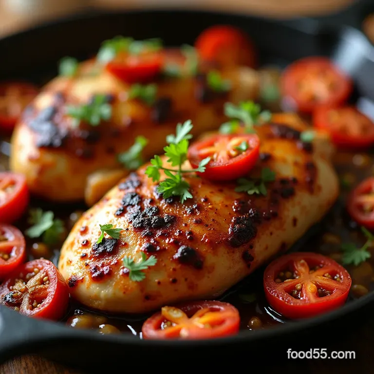 Onepan Balsamic Chicken with Sweet Roasted Tomatoes and Caramelized Red Onion presentation