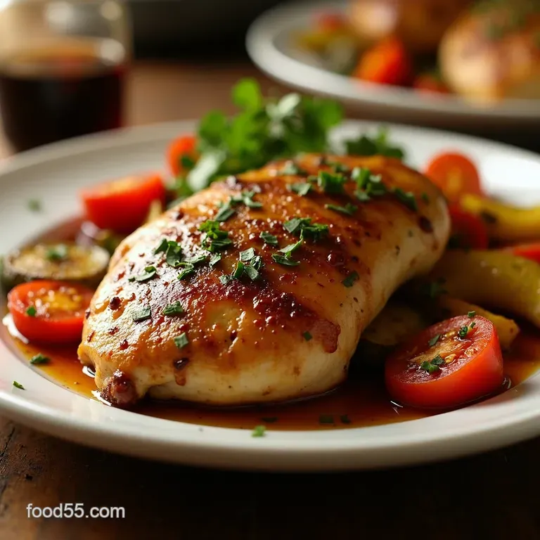 Balsamicglazed Chicken with Roasted Vegetables presentation