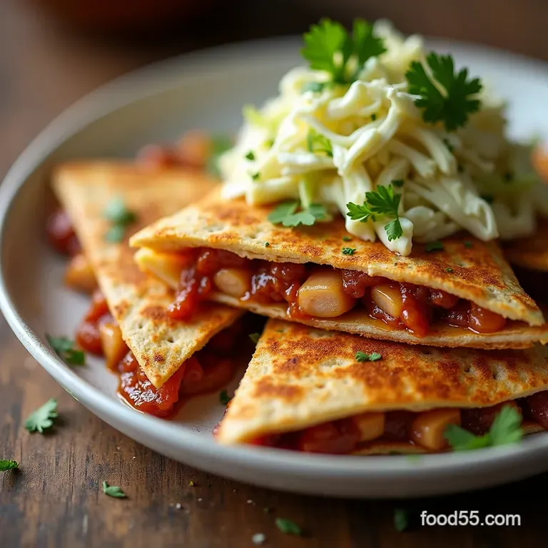 Smoky Sweet BBQ Chicken Quesadillas with Tangy Slaw Kick