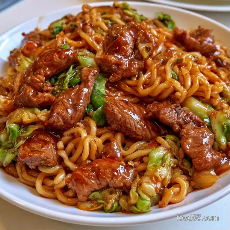 Elegant ceramic bowl of savory noodles topped with sliced scallions and sesame seeds, served with dark chopsticks.