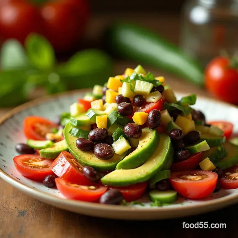 Sunshine Fiesta Salad Zesty Black Bean Avocado Cucumber Tomato Salad presentation