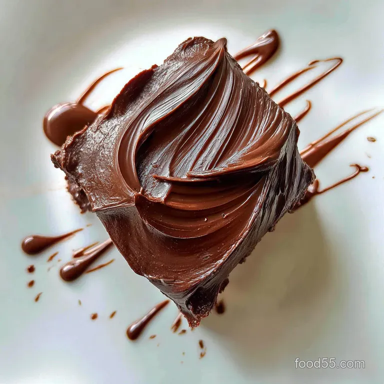 Glistening chocolate fudge frosting piped artfully onto a cupcake, creating a luscious tower of sweet, dark goodness. Spri...