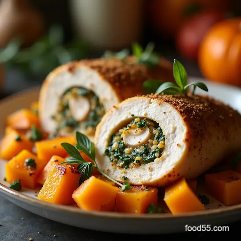 Autumnal Hug Boneless Stuffed Turkey Breast with Sage Butternut Squash presentation