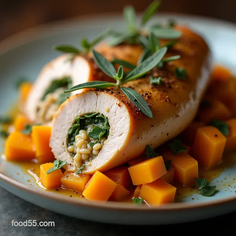 Autumnal Hug Boneless Stuffed Turkey Breast with Sage Butternut Squash