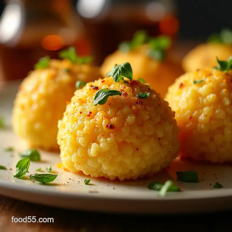 Cauliflower Rice Arancini Golden Cheesy Cauliflower Rice Balls presentation